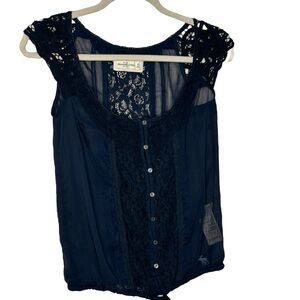 Abercrombie & Fitch Blue Lace Embroidered Blouse Size XS